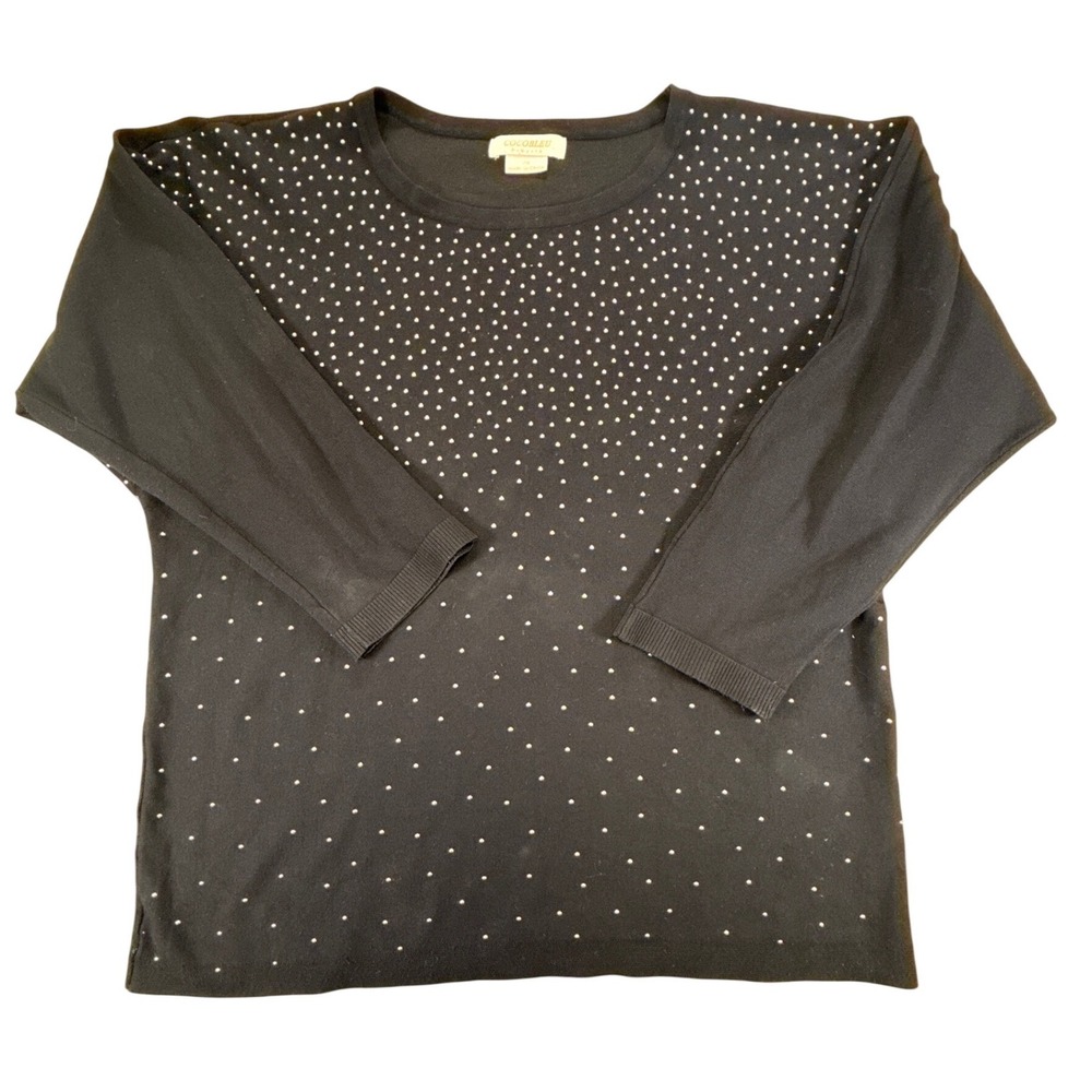 Cocobleu New York Womens 2X Black Gold Studded Polka Dot Knit Top 3/4 Sleeve